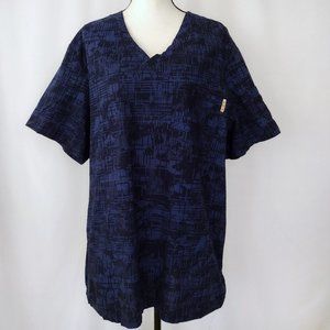 Koi Navy Blue Striped Camo Print Multipocket Scrub Top NEW